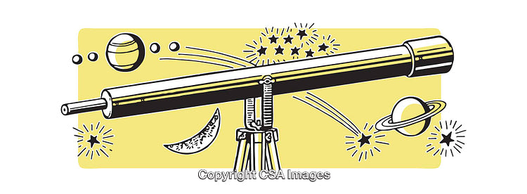 Colorful Illustration of Telescope Surrounded by Celestial Elements