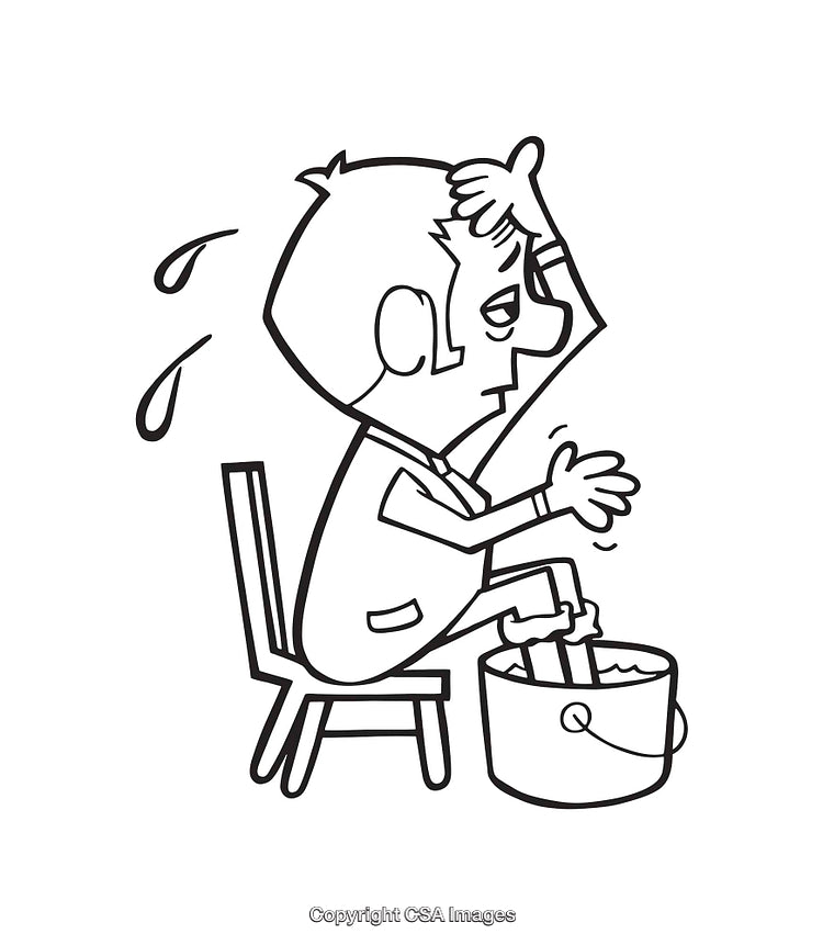 Black and White Line Art Illustration of a Man Cooling His Feet