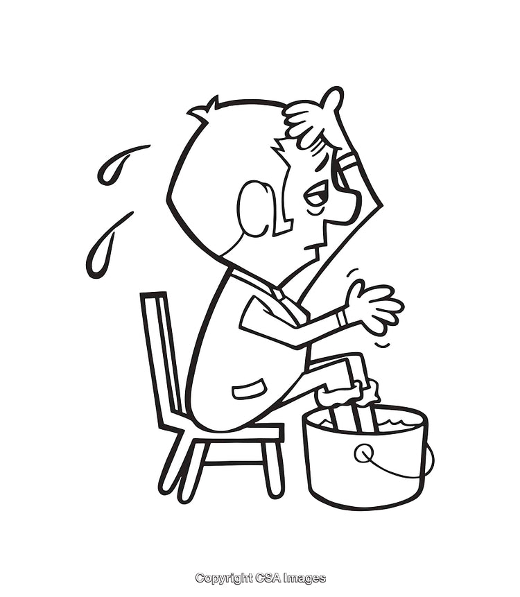 Black and White Line Art Illustration of a Man Cooling His Feet