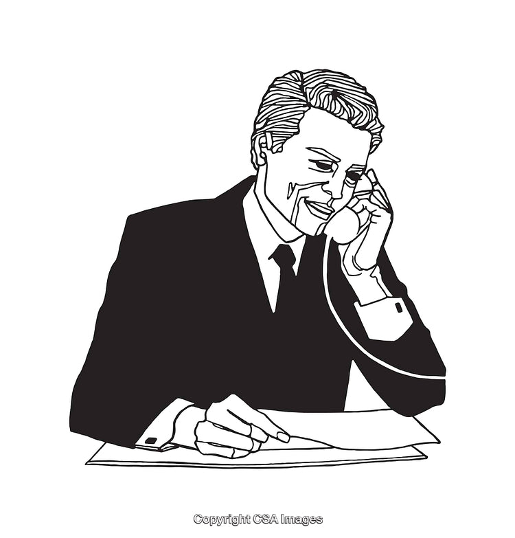 Black and White Line Art of a Smiling Businessman on the Phone