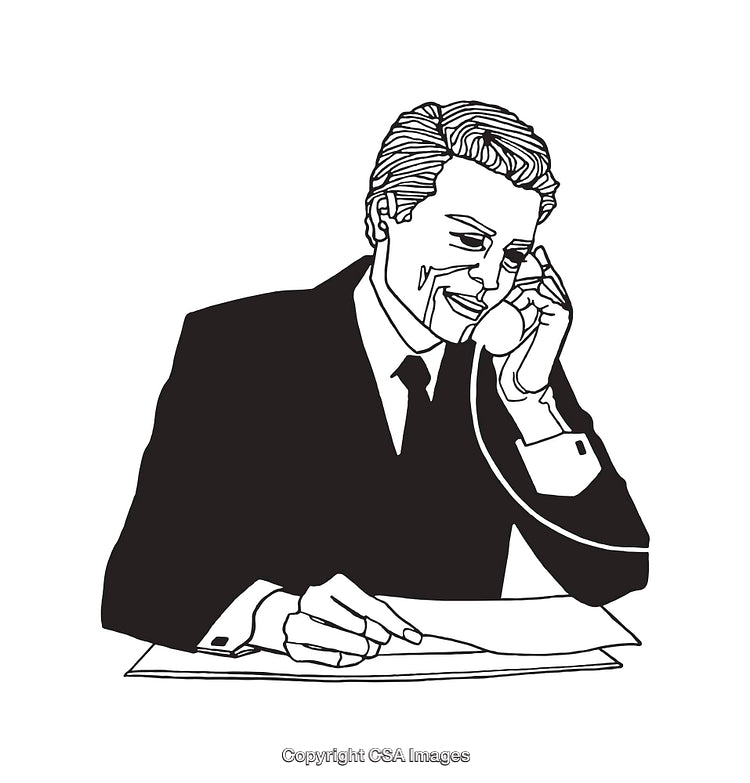 Black and White Line Art of a Smiling Businessman on the Phone