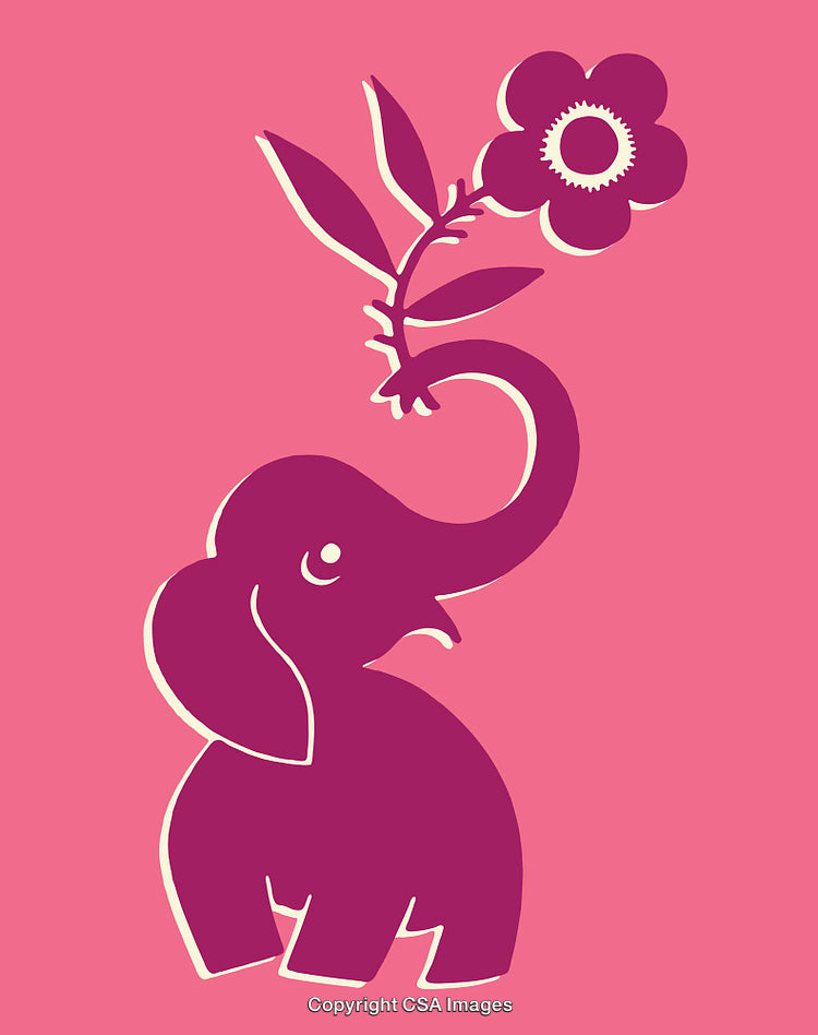 Cute Elephant Holding a Flower in Minimalistic Line Art Style