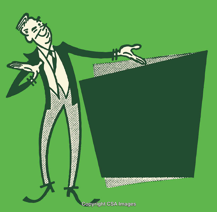 Vintage Style Illustration of a Smiling Presenter With Blank Sign