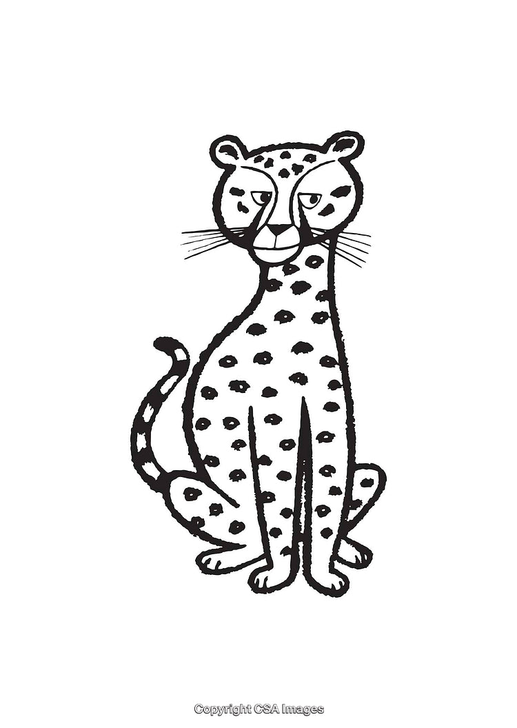 Black and White Line Art Illustration of a Spotted Leopard