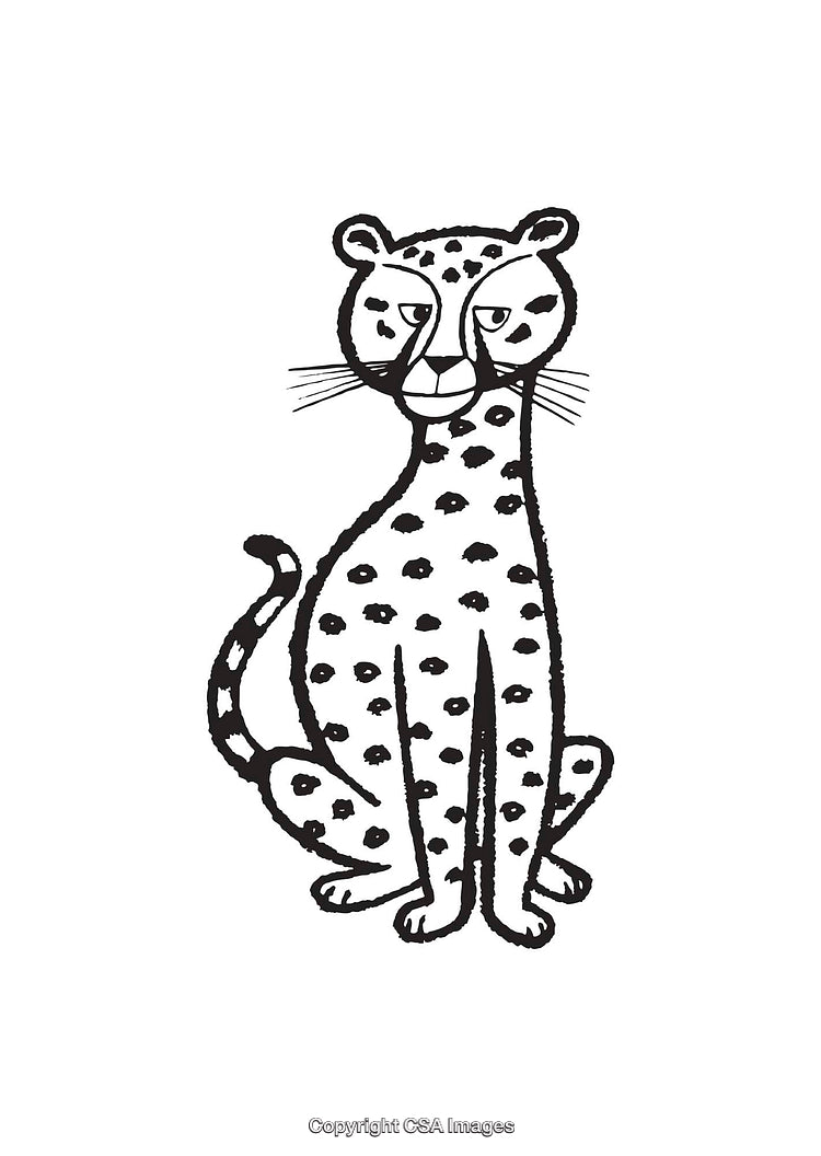 Black and White Line Art Illustration of a Spotted Leopard