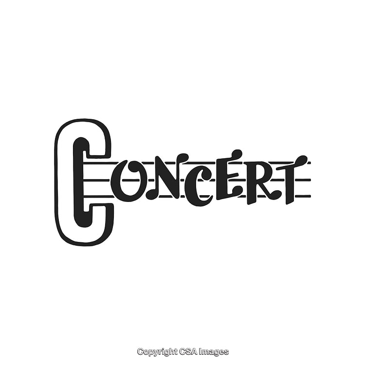 Musical Concert Text Design with Stylized Notes on White Background
