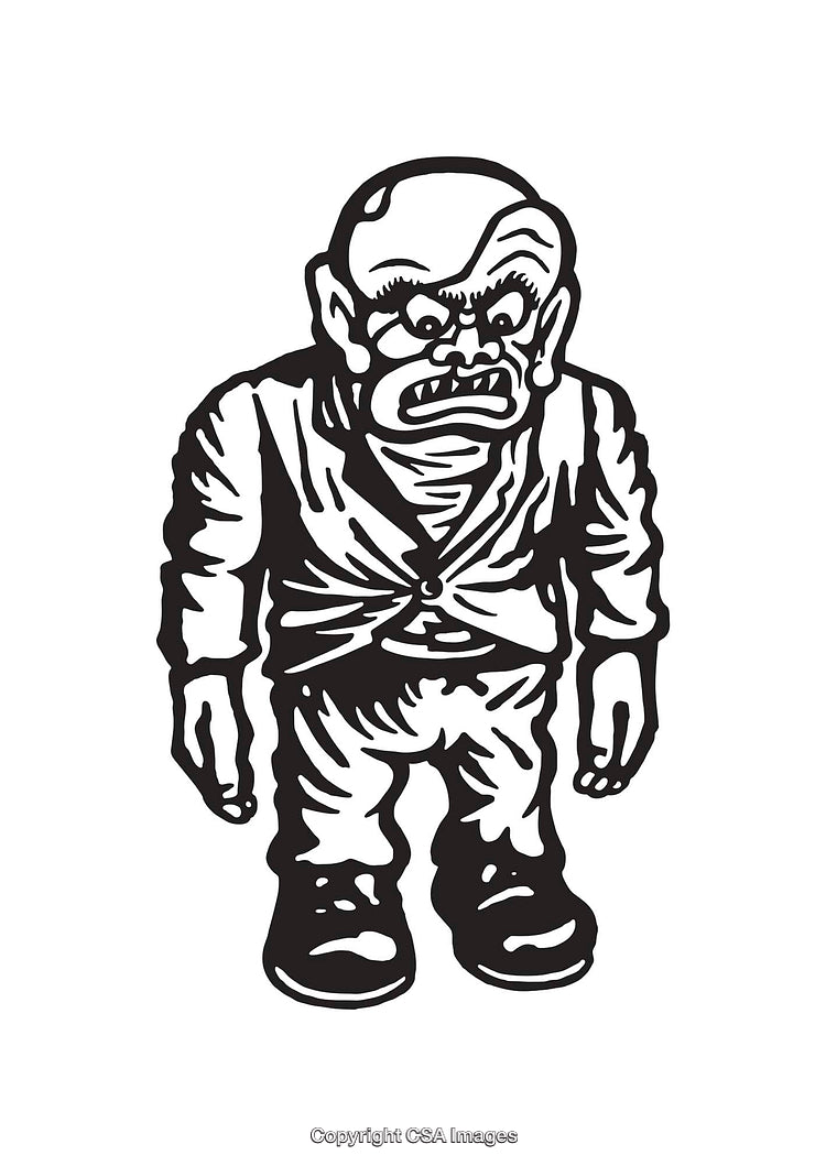 Black And White Line Art Illustration of Cartoon Angry Character