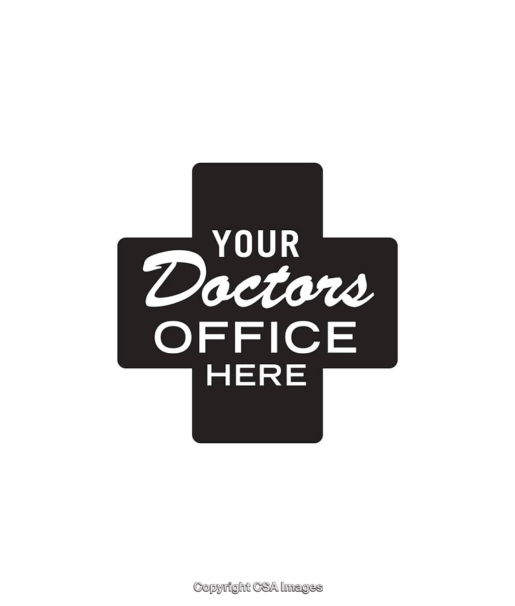 Black and White Doctors Office Sign Illustration with Customizable Text
