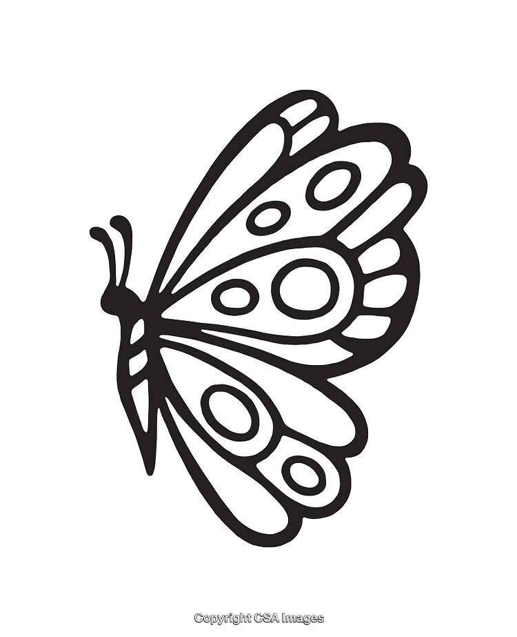 Black and White Line Art Illustration of a Butterfly
