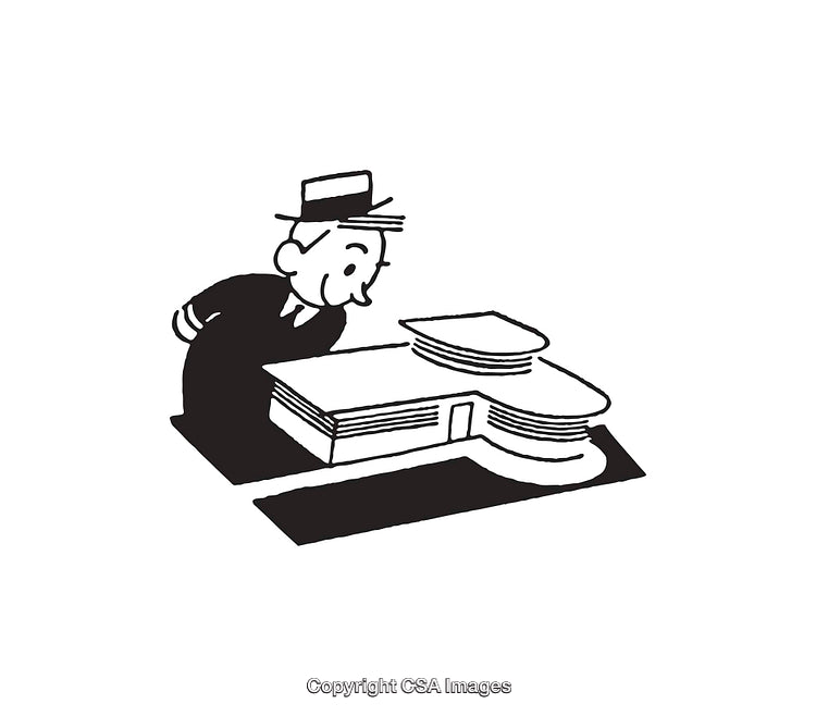 Cartoon Character Examining Modern Architecture Building Line Art Illustration