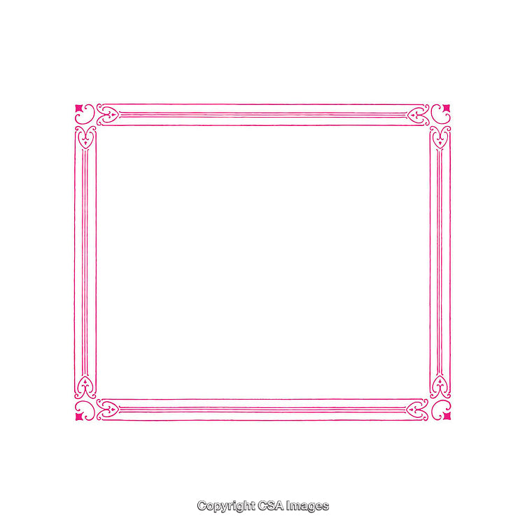 Ornamental Pink Frame with Heart Motif on White Background