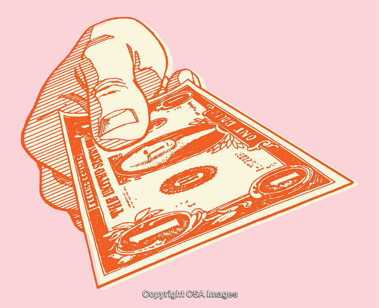 Hand Holding a Dollar Bill in Colorful Line Art Style