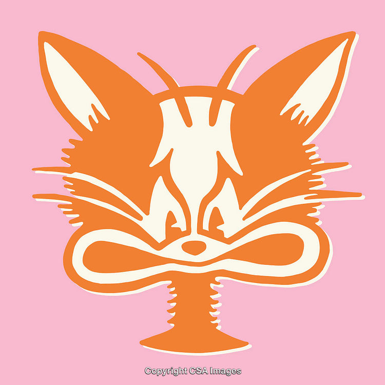 Vibrant Line Art of an Orange Cat Head on a Pink Background
