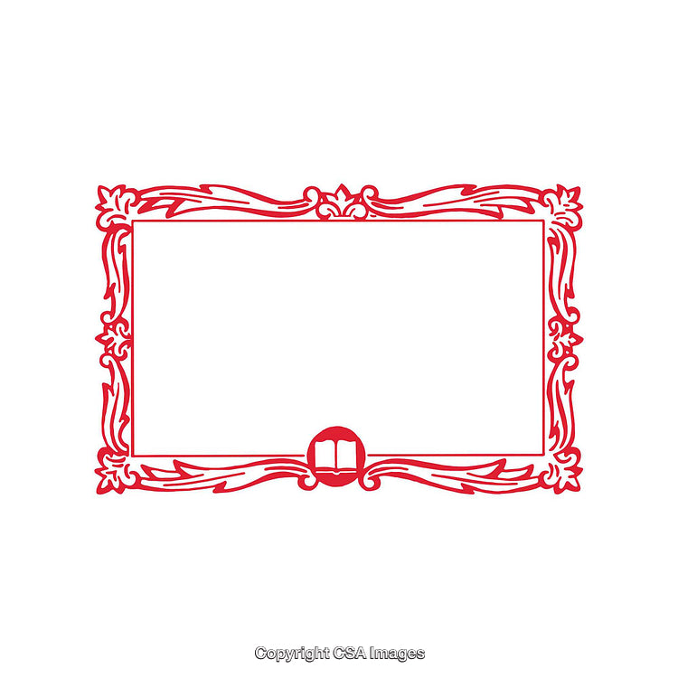 Elegant Red Vintage Frame With Intricate Borders and Open Book Emblem