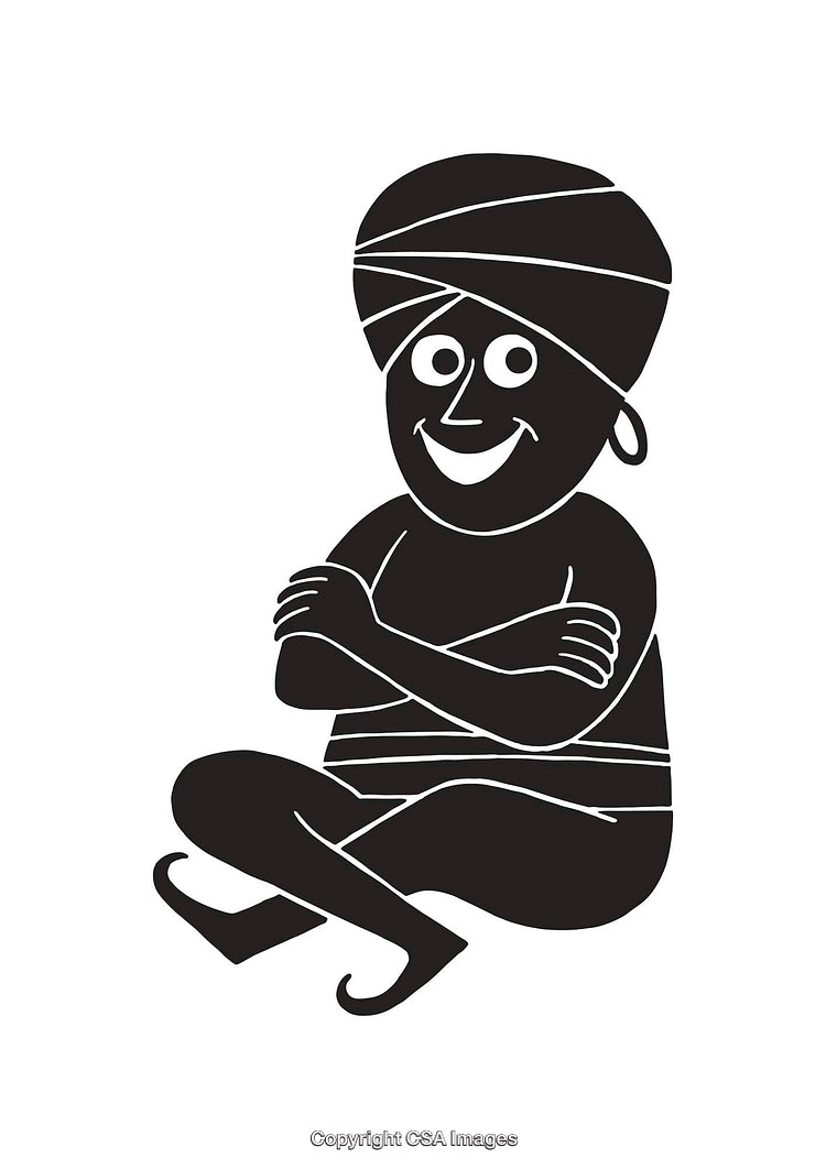 Black and White Cartoon Illustration of Smiling Seated Character