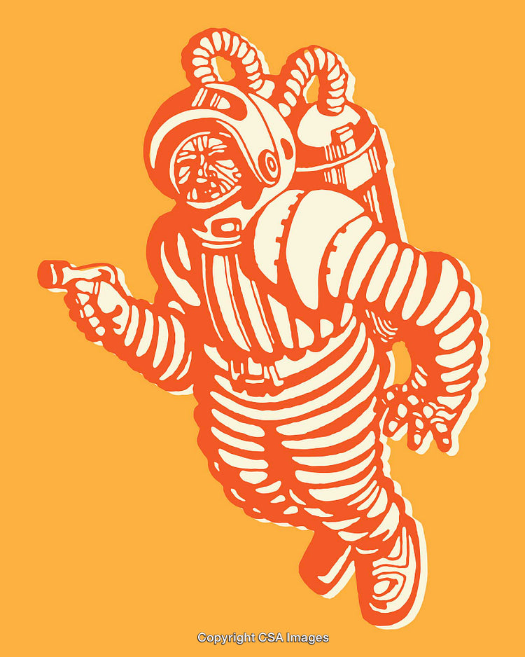 Bold Illustration of an Astronaut in a Retro Dive-Style Space Suit
