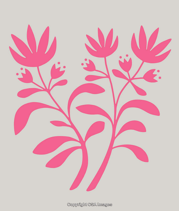 Floral Silhouette of Pink Leaves and Flowers on Neutral Background
