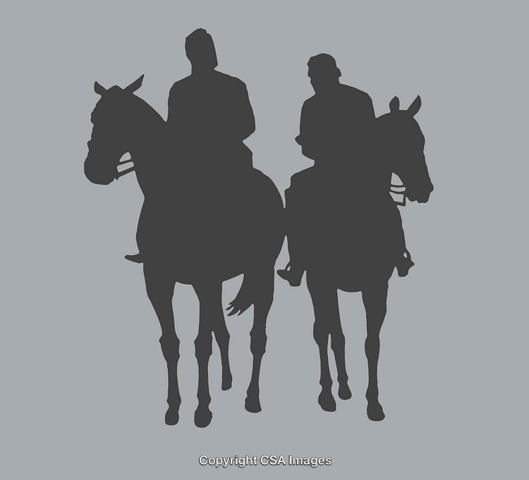 Silhouette Illustration of Two Riders on Horses in a Calm Scene
