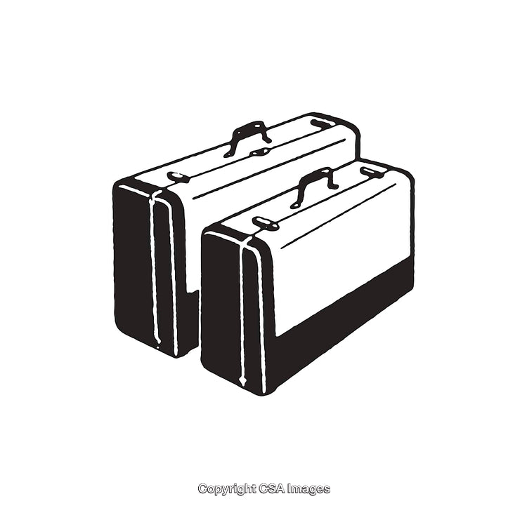 Black and White Illustration of Two Vintage Suitcases in Simple Line Art