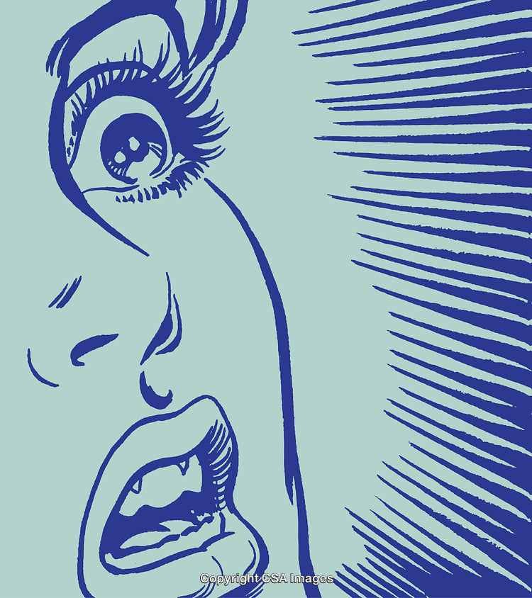 Abstract Illustration of Surprised Face with Blue Accents in Line Art Style