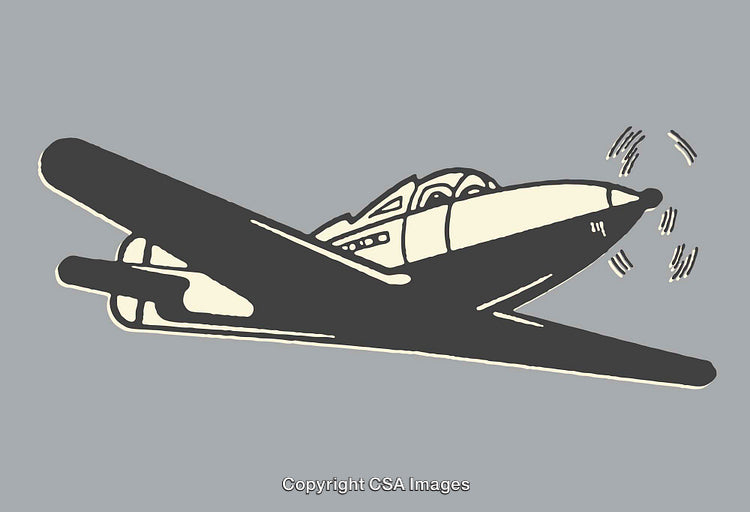 Retro Style Line Drawing of a Vintage Airplane in Flight