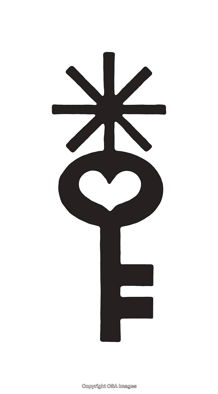 Black And White Icon of a Key With a Heart And Star