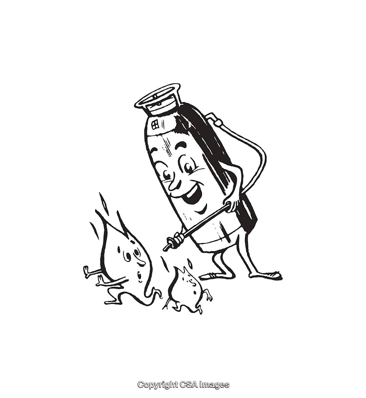 Retro Cartoon Fire Extinguisher Character Quirky Line Art Illustration