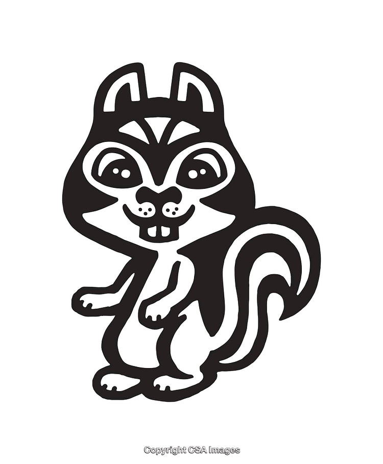 Black And White Line Art Illustration of a Cute Cartoon Squirrel