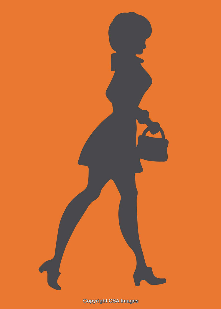 Silhouette Illustration of a Stylish Woman with a Bag on Orange Background