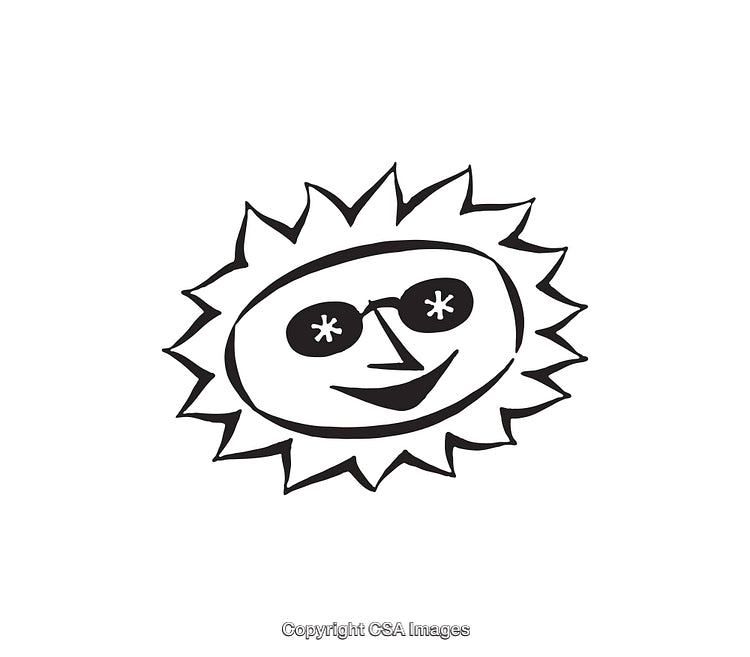 Happy Sun Illustration With Sunglasses in a Black and White Line Art Style