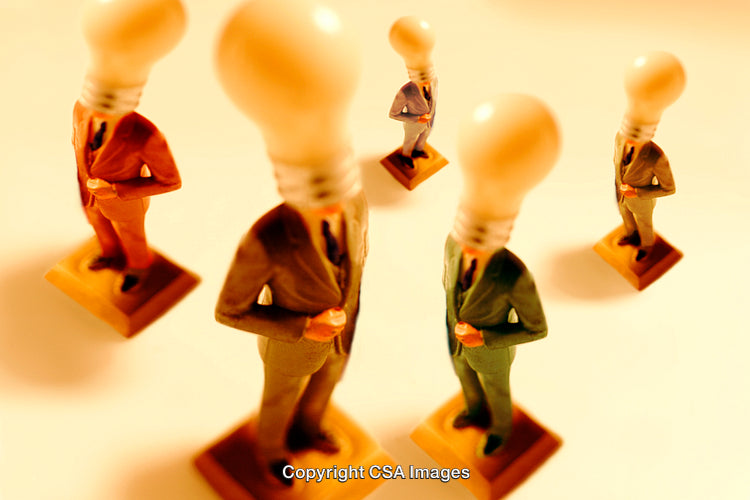 Creative Figures Blending Light Bulbs and Business Concepts for Innovation