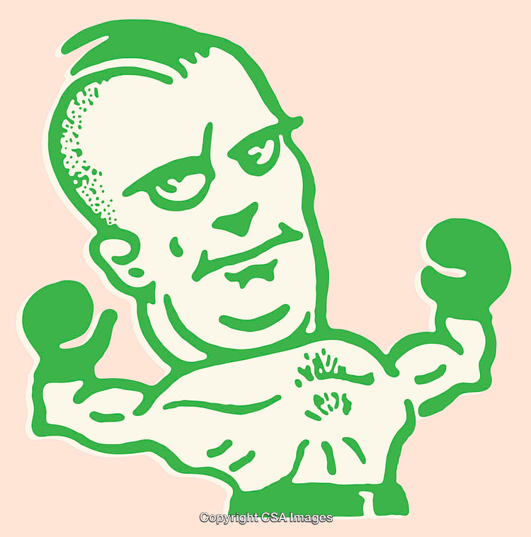 Green Boxed Fighter Artwork on Pastel Background Line Illustration