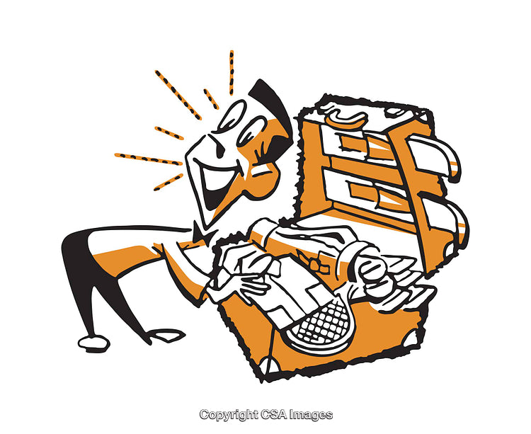 Energetic Cartoon Illustration of a Man Excitedly Exploring a Treasure Chest