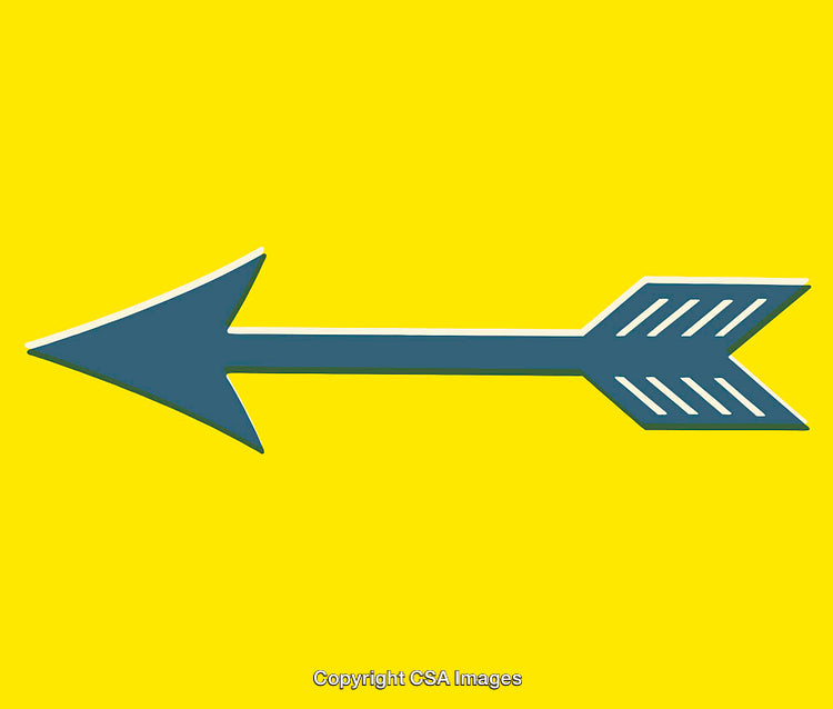 Blue Arrow on Bright Yellow Background in Line Art Illustration Style