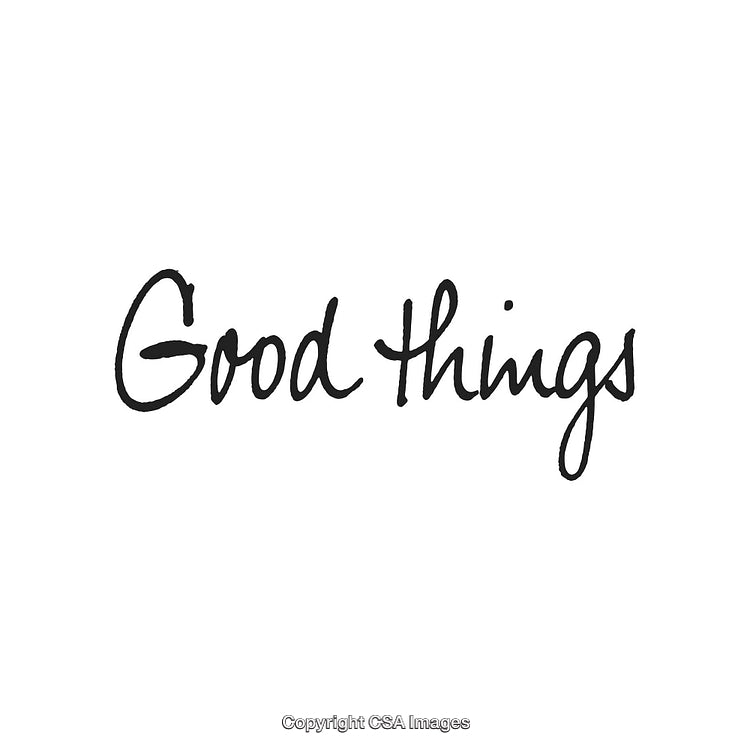 Inspirational Handwritten Calligraphy Reading 'Good Things' on White Background
