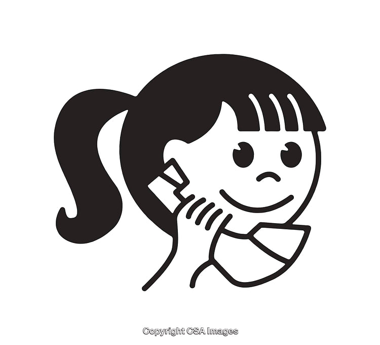 Black And White Line Art of Girl Talking on Phone Icon