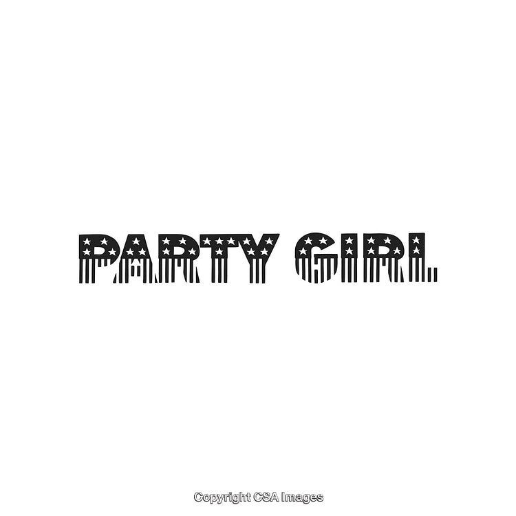 Stylish Text Illustration Featuring 'Party Girl' in Bold Monochrome Style