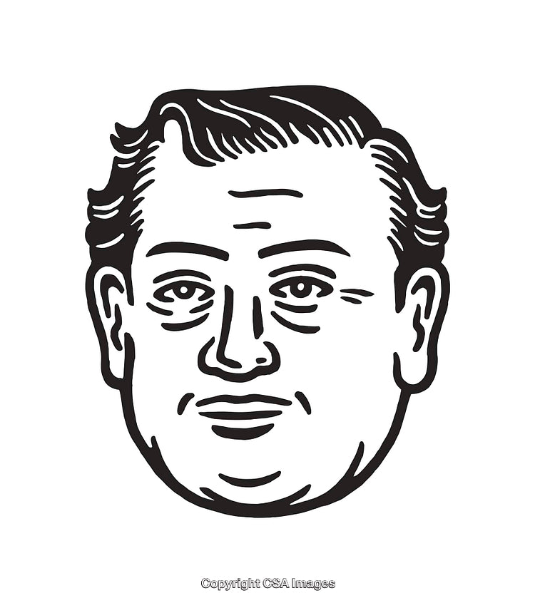 Simple Black and White Line Art Illustration of a Man's Face