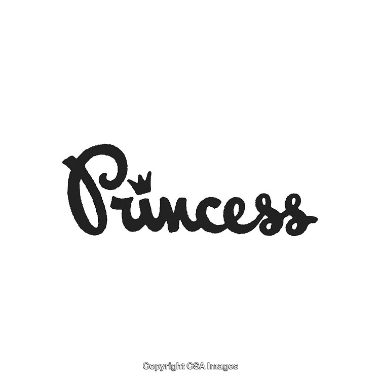 Elegant Black Brush Calligraphy of the Word 'Princess' With Small Crown Illustration