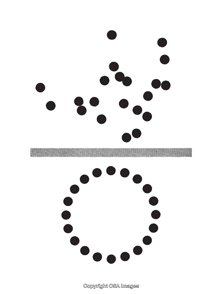 Abstract Diagram Featuring Dots in Motion Around Circular and Linear Elements