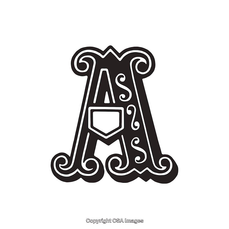 Ornate Black and White Letter A With Intricate Design Elements