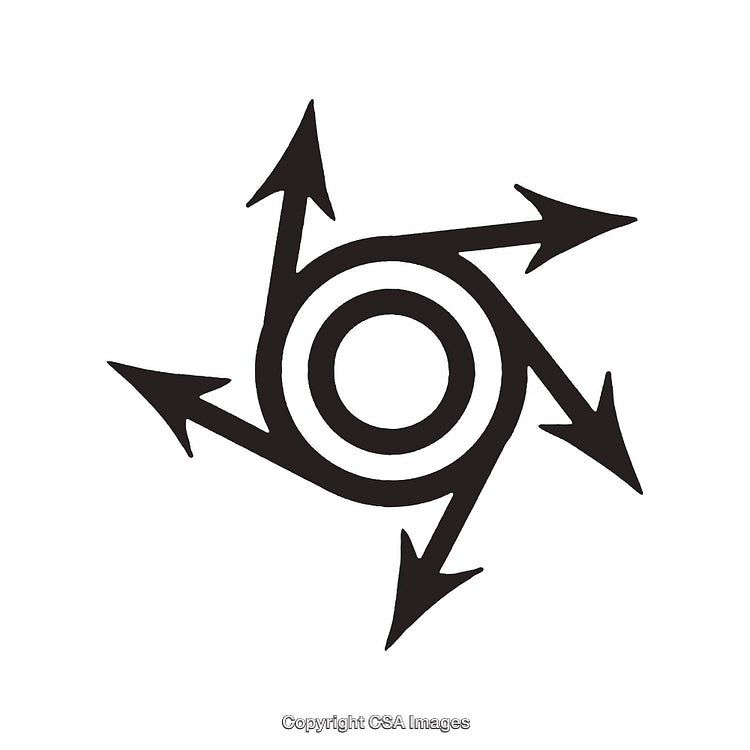 Abstract Black-and-White Circular Symbol with Arrows Extending Outward