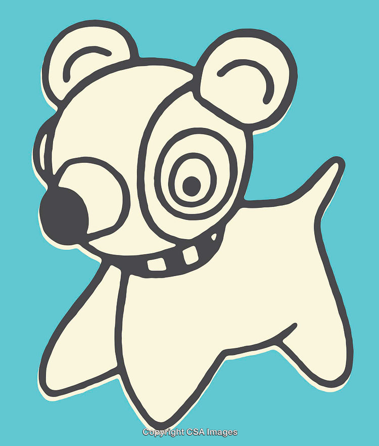 Playful Line Art Illustration of a Whimsical Bear Against Teal Background