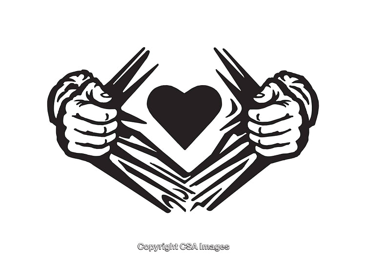Black and White Line Art Illustration Featuring Hands Revealing A Heart