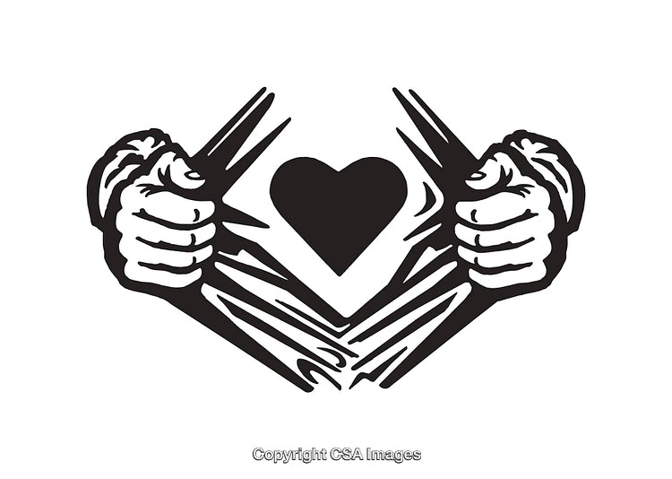 Black and White Line Art Illustration Featuring Hands Revealing A Heart