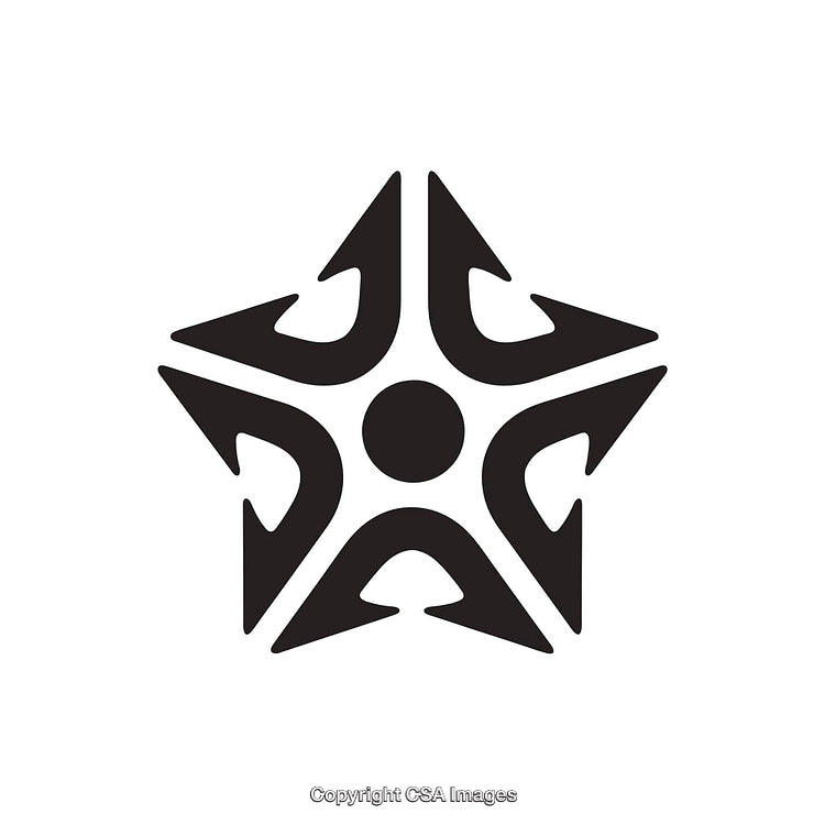 Abstract Black and White Star Symbol with Arrows and Circular Design