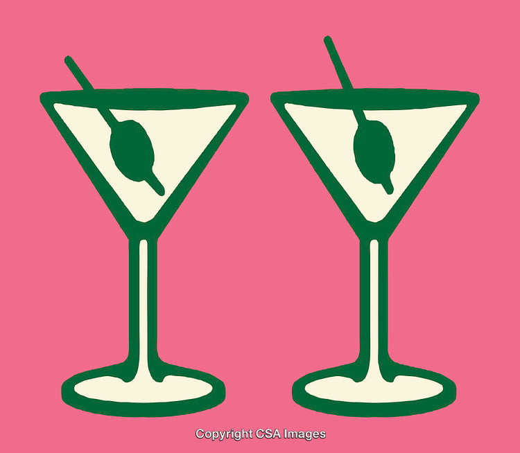 Illustrated Pair of Martini Glasses on a Pink Background