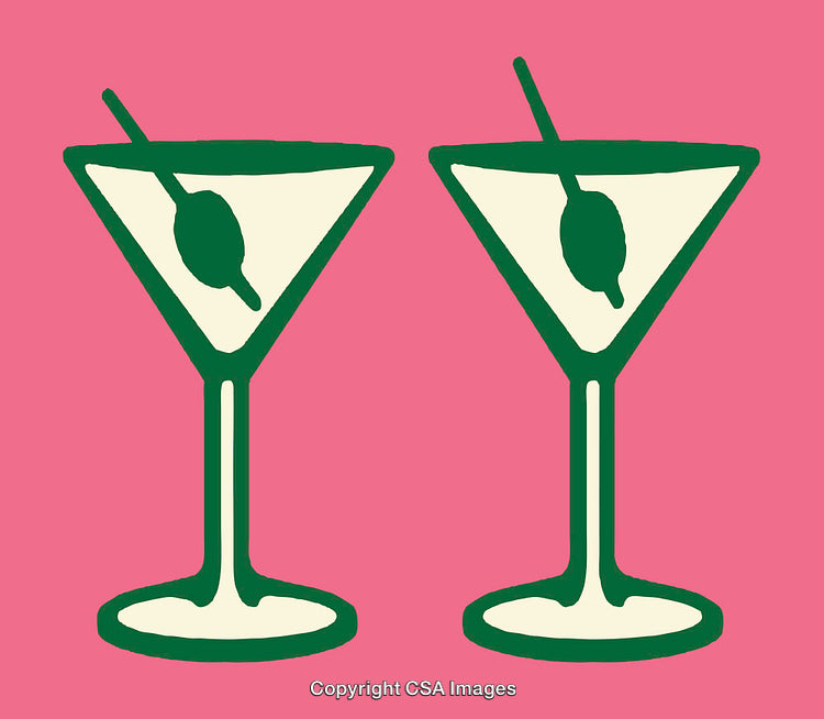 Illustrated Pair of Martini Glasses on a Pink Background