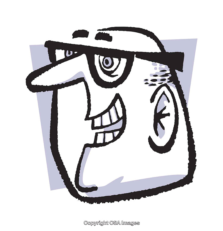 Quirky Black and White Caricature Illustration with Shaded Background Elements