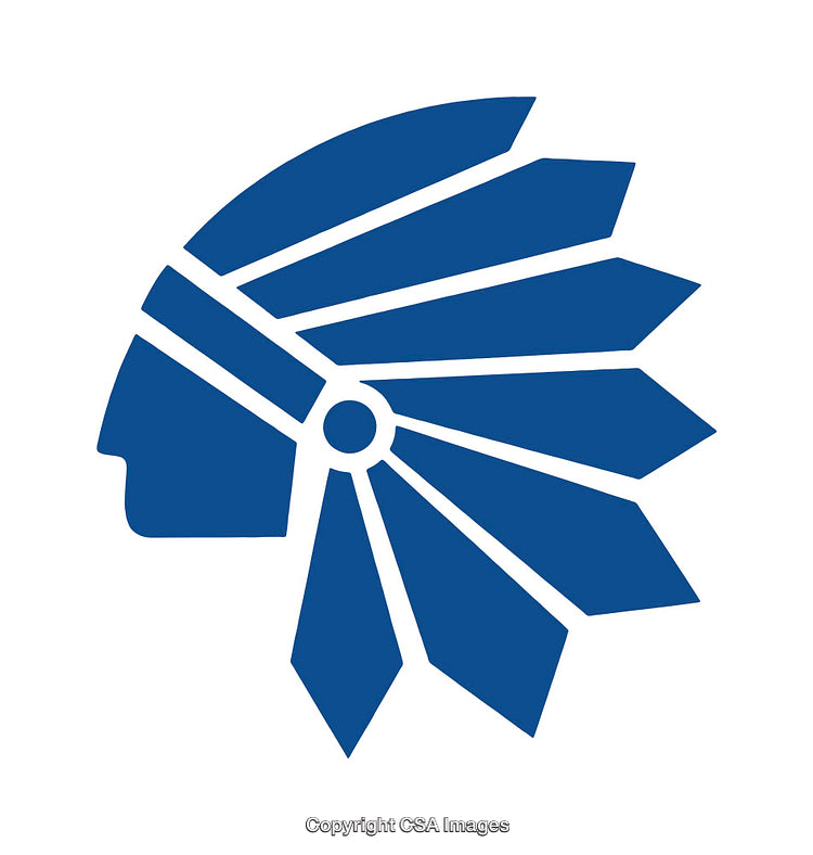 Blue Silhouette Icon of a Native Headdress Design on White Background